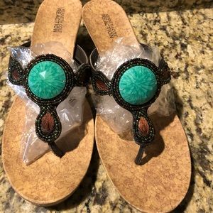 Cute Turquoise/ Brown  wedges .